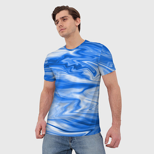 Мужская футболка Бело синий абстрактный фон Волны / 3D-принт – фото 3