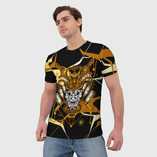 Мужская футболка Золотая маска демона / 3D-принт – фото 3
