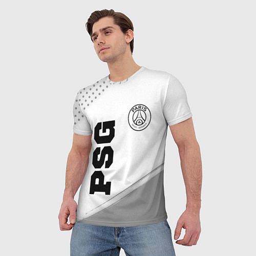 Мужская футболка PSG sport на светлом фоне: символ и надпись вертик / 3D-принт – фото 3
