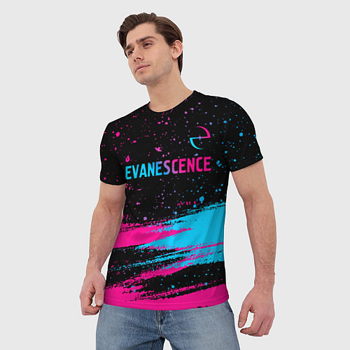 Мужская футболка Evanescence - neon gradient: символ сверху / 3D-принт – фото 3