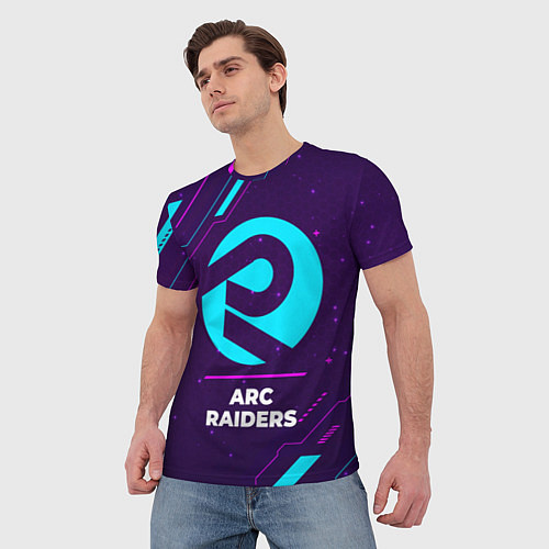 Мужская футболка Символ ARC Raiders в неоновых цветах на темном фон / 3D-принт – фото 3