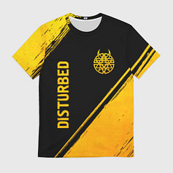 Футболка мужская Disturbed - gold gradient: символ и надпись вертик, цвет: 3D-принт
