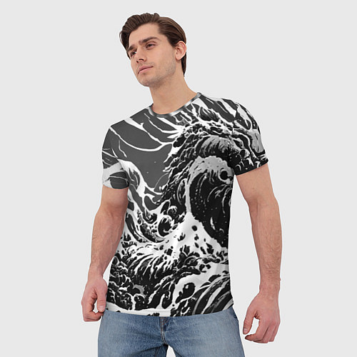 Мужская футболка Черно-белые волны / 3D-принт – фото 3