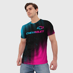 Футболка мужская Chevrolet - neon gradient: символ сверху, цвет: 3D-принт — фото 2