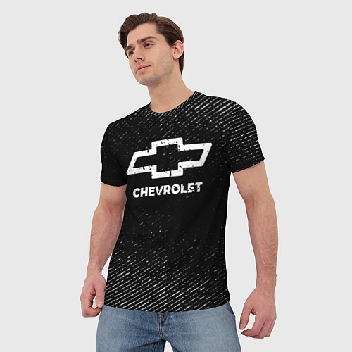 Мужская футболка Chevrolet с потертостями на темном фоне / 3D-принт – фото 3