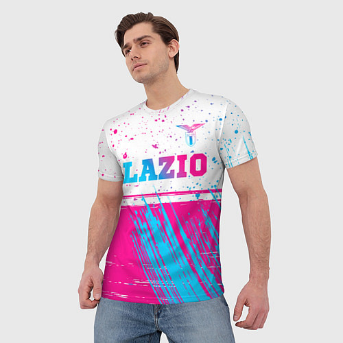 Мужская футболка Lazio neon gradient style: символ сверху / 3D-принт – фото 3