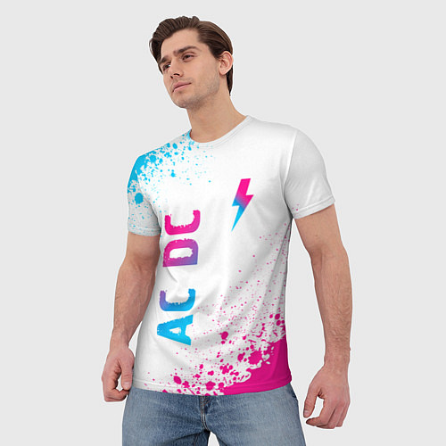 Мужская футболка AC DC neon gradient style: символ и надпись вертик / 3D-принт – фото 3