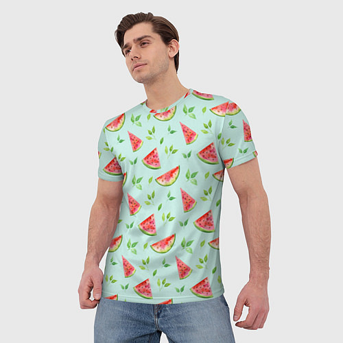 Мужская футболка Сочные ломтики арбуза / 3D-принт – фото 3