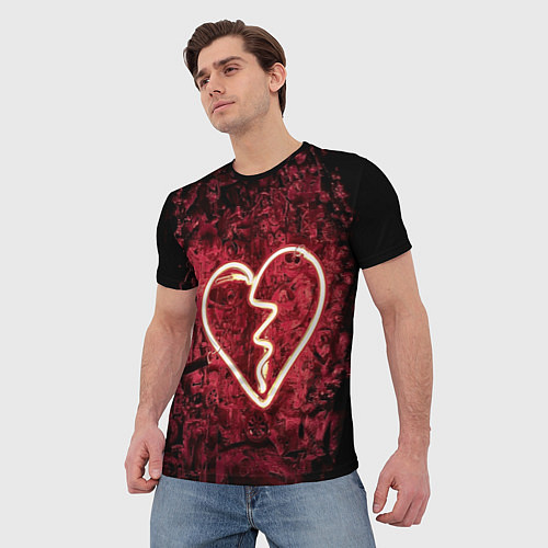 Мужская футболка Абстрактное неоновое сердце в механической тьме / 3D-принт – фото 3