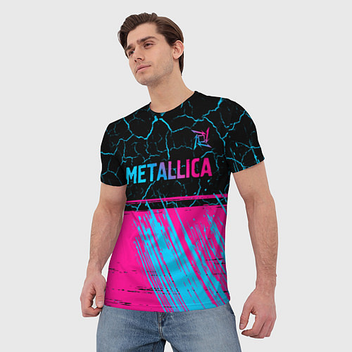 Мужская футболка Metallica - neon gradient: символ сверху / 3D-принт – фото 3