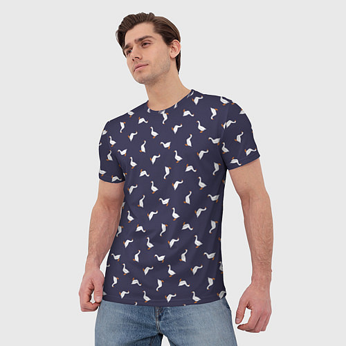 Мужская футболка Гуси на синем паттерн / 3D-принт – фото 3