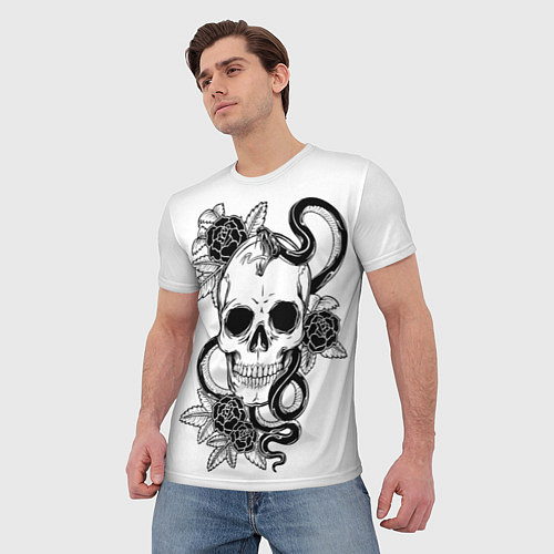 Мужская футболка Череп и Мамба и чёрные розы / 3D-принт – фото 3