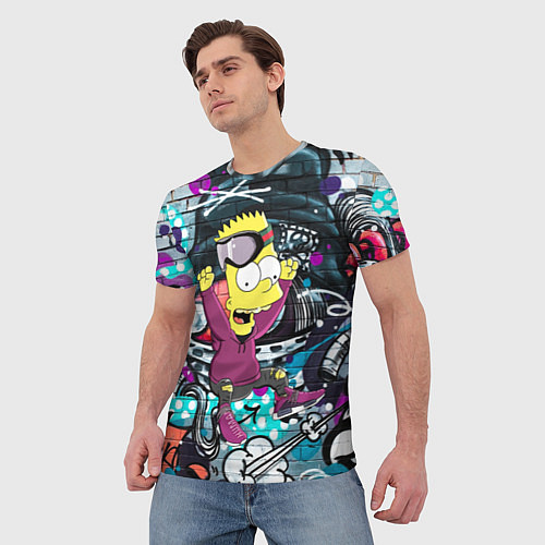 Мужская футболка Спортивный Барт Симпсон на фоне граффити / 3D-принт – фото 3