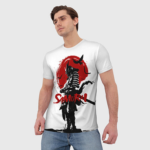Мужская футболка Самурай и Красное Солнце / 3D-принт – фото 3