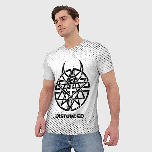 Мужская футболка Disturbed с потертостями на светлом фоне / 3D-принт – фото 3