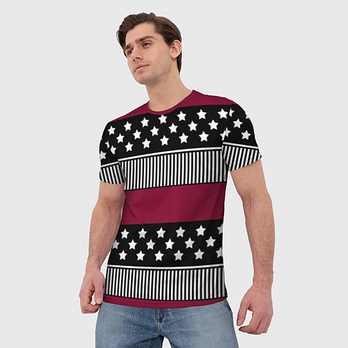Мужская футболка Burgundy black striped pattern / 3D-принт – фото 3