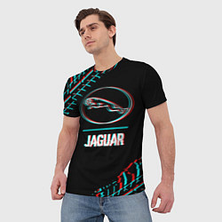 Футболка мужская Значок Jaguar в стиле glitch на темном фоне, цвет: 3D-принт — фото 2