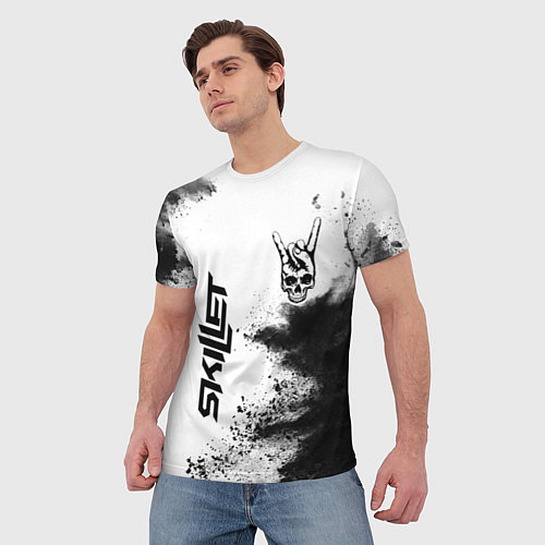 Мужская футболка Skillet и рок символ на светлом фоне / 3D-принт – фото 3