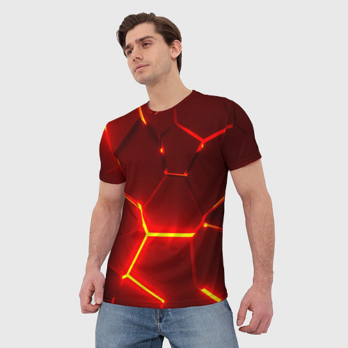 Мужская футболка Красные неоновые геометрические плиты / 3D-принт – фото 3