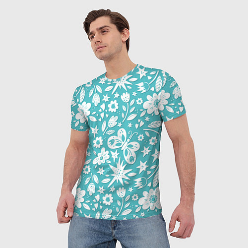 Мужская футболка Нежный цветочный паттерн / 3D-принт – фото 3