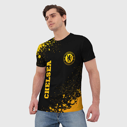 Мужская футболка Chelsea - gold gradient: символ и надпись вертикал / 3D-принт – фото 3