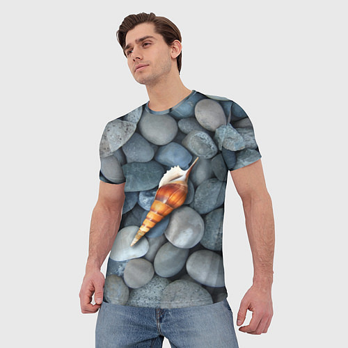 Мужская футболка Одинокая ракушка среди морских камней / 3D-принт – фото 3