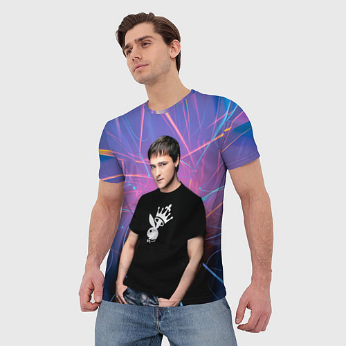Мужская футболка Юрий Шатунов на неоновом фоне / 3D-принт – фото 3