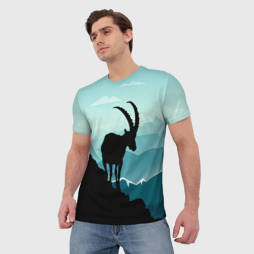 Мужская футболка Горный козел и горы / 3D-принт – фото 3