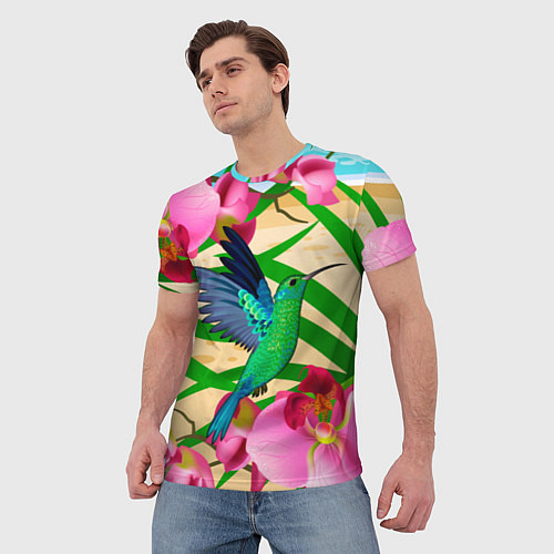 Мужская футболка Колибри и орхидеи / 3D-принт – фото 3