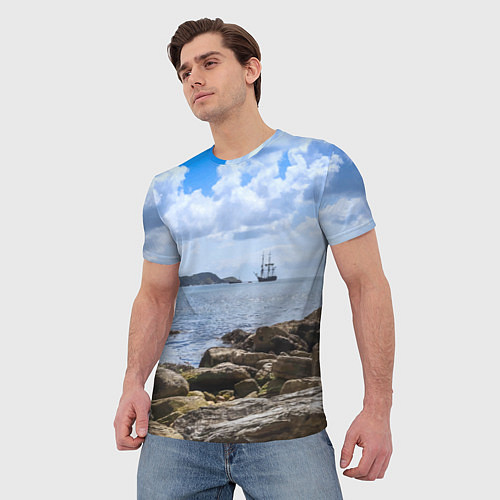 Мужская футболка Парусник на горизонте океана / 3D-принт – фото 3