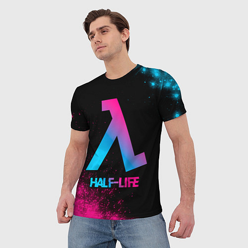 Мужская футболка Half-Life - neon gradient / 3D-принт – фото 3