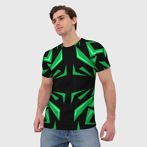 Мужская футболка Фигуры зеленого цвета на черном фоне geometry / 3D-принт – фото 3