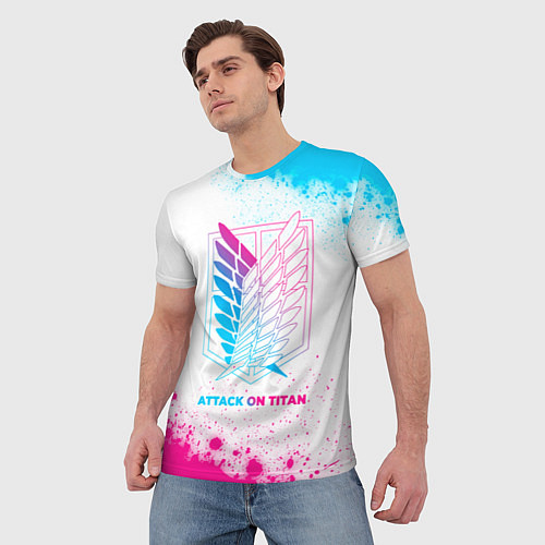 Мужская футболка Attack on Titan neon gradient style / 3D-принт – фото 3