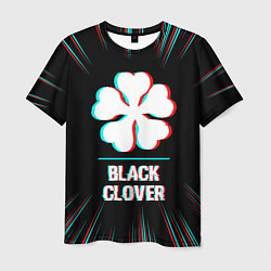Футболка мужская Символ Black Clover в стиле glitch на темном фоне, цвет: 3D-принт