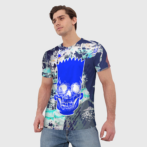 Мужская футболка Синий череп Барта Симпсона / 3D-принт – фото 3