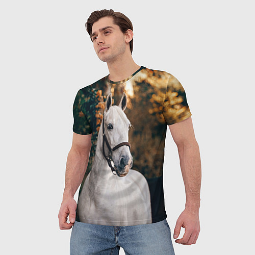 Мужская футболка Белая лошадка / 3D-принт – фото 3