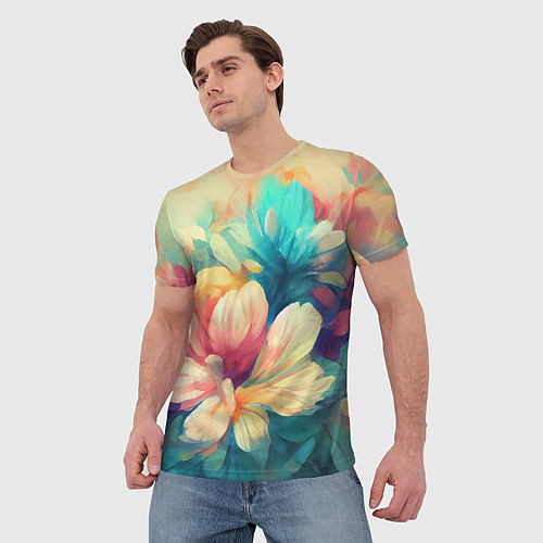 Мужская футболка Цветочный букет нарисованный маслом / 3D-принт – фото 3