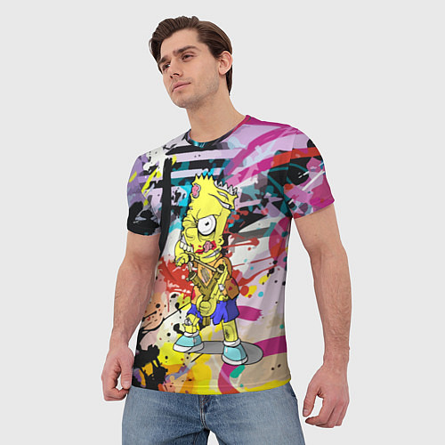 Мужская футболка Зомби Барт Симпсон с рогаткой на фоне граффити / 3D-принт – фото 3