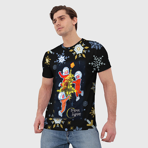 Мужская футболка Новый год мальчики космонавты / 3D-принт – фото 3