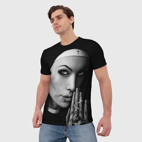 Мужская футболка Готическая монашка с татуировкой Страсть / 3D-принт – фото 3