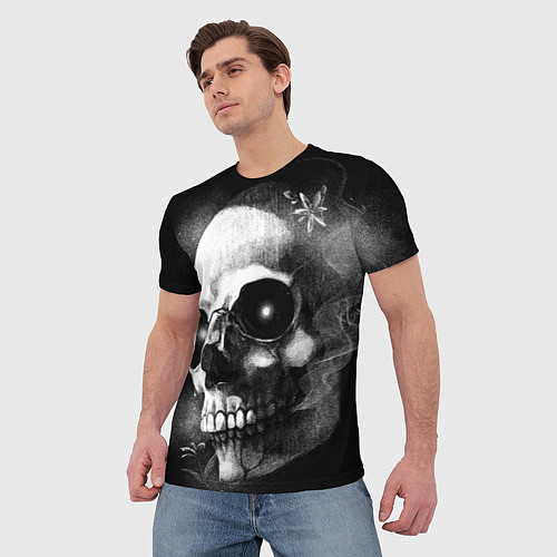 Мужская футболка Туманный череп - рисунок карандашом / 3D-принт – фото 3