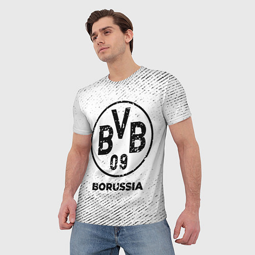 Мужская футболка Borussia с потертостями на светлом фоне / 3D-принт – фото 3