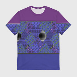 Футболка мужская Combined burgundy-blue pattern with patchwork, цвет: 3D-принт