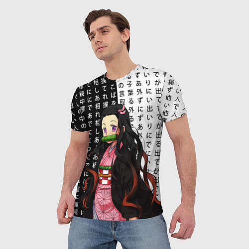 Мужская футболка Незуко - Клинок рассекающий демонов - иероглифы / 3D-принт – фото 3