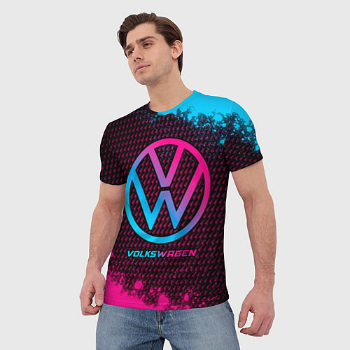 Мужская футболка Volkswagen - neon gradient / 3D-принт – фото 3