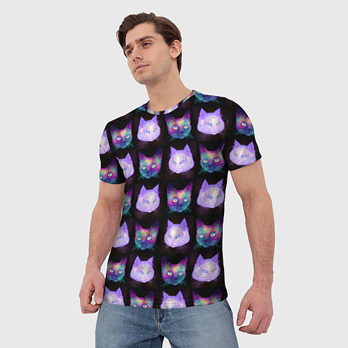 Мужская футболка Неоновые кошачьи морды / 3D-принт – фото 3