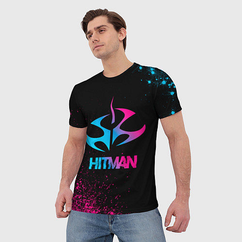 Мужская футболка Hitman - neon gradient / 3D-принт – фото 3