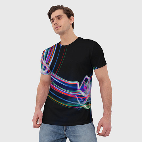 Мужская футболка Неоновые линии во тьме / 3D-принт – фото 3