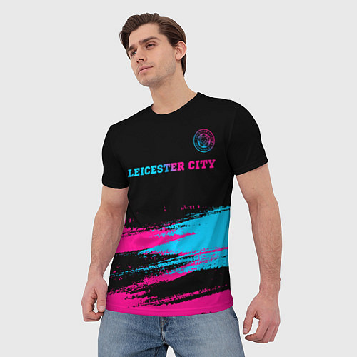 Мужская футболка Leicester City - neon gradient: символ сверху / 3D-принт – фото 3