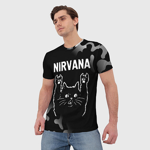 Мужская футболка Группа Nirvana и рок кот / 3D-принт – фото 3